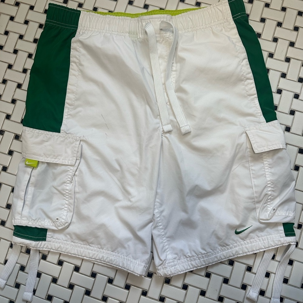 Nike White and Green Athletic Shorts